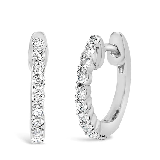 .925 Sterling Silver 1/6 Cttw Diamond Petite Hoop Earrings (I-J Color, I2-I3 Clarity)