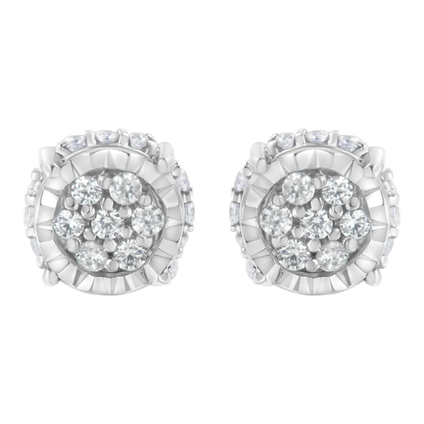 Sterling Silver Diamond Floral Stud Earrings