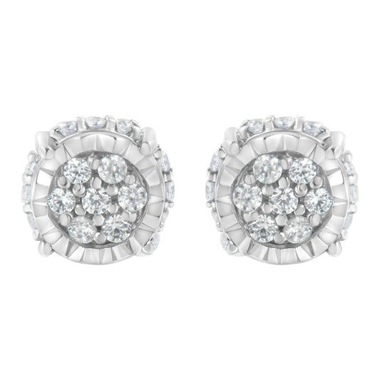 Sterling Silver Diamond Floral Stud Earrings