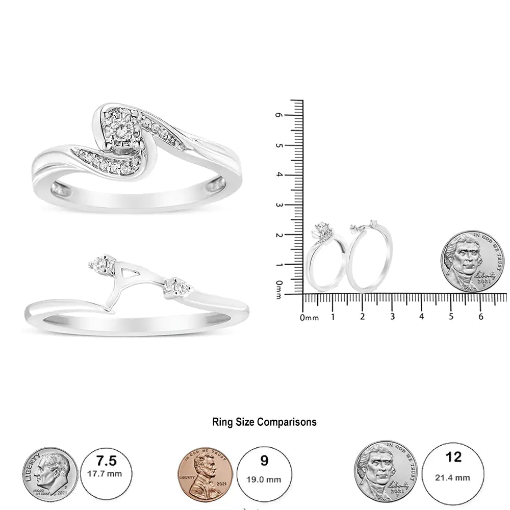 .925 Sterling Silver Swirl Diamond Bridal Set (I-J, I3)