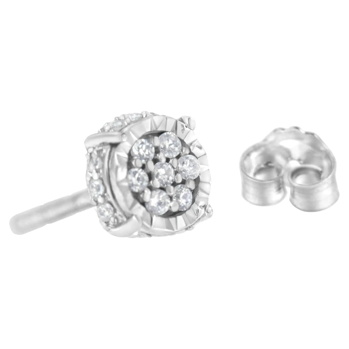 Sterling Silver Diamond Floral Stud Earrings