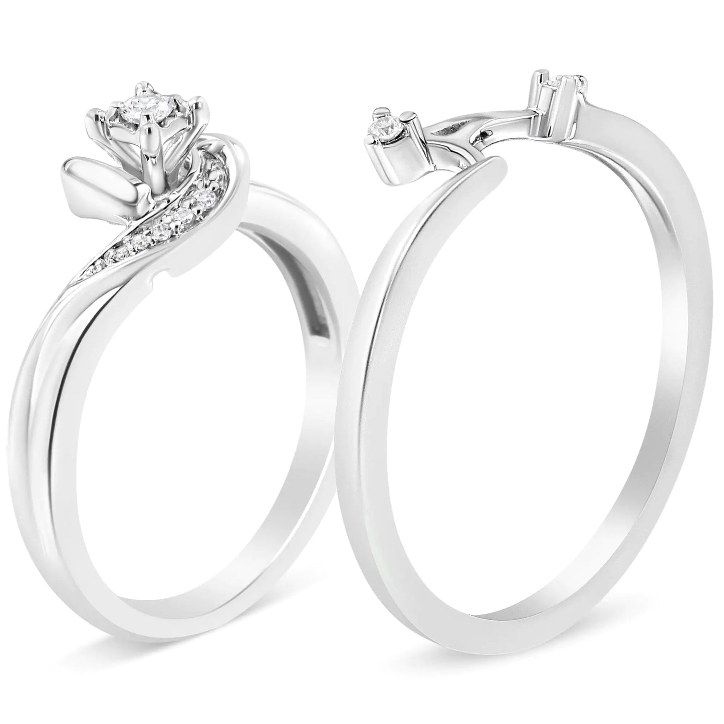 .925 Sterling Silver Swirl Diamond Bridal Set (I-J, I3)