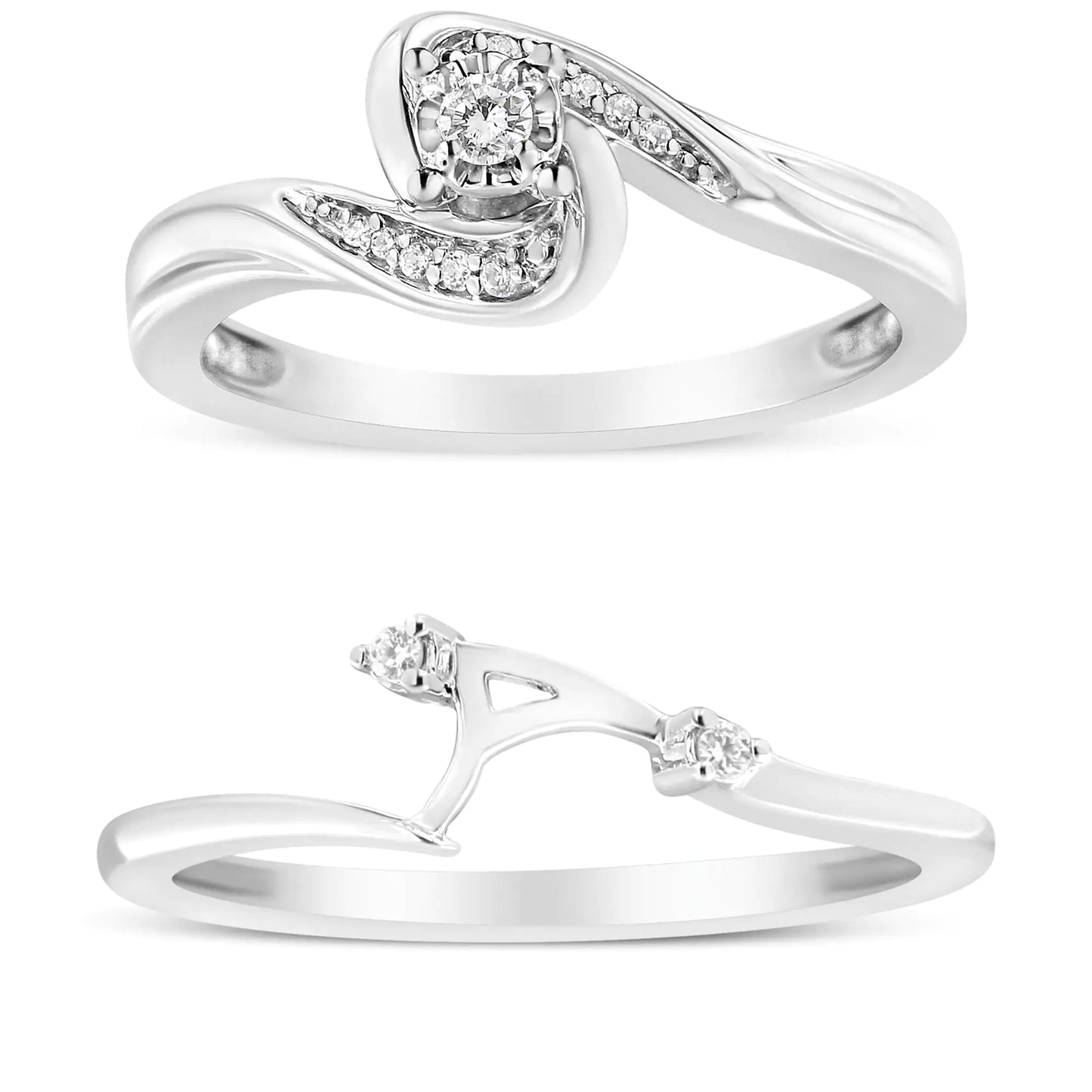 .925 Sterling Silver Swirl Diamond Bridal Set (I-J, I3)