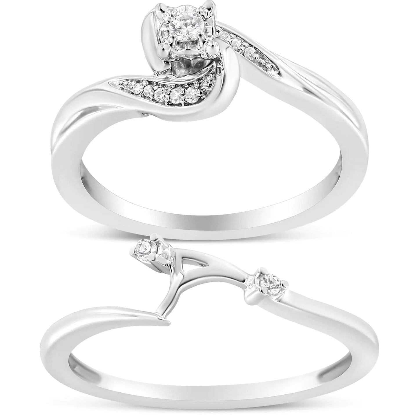 .925 Sterling Silver Swirl Diamond Bridal Set (I-J, I3)