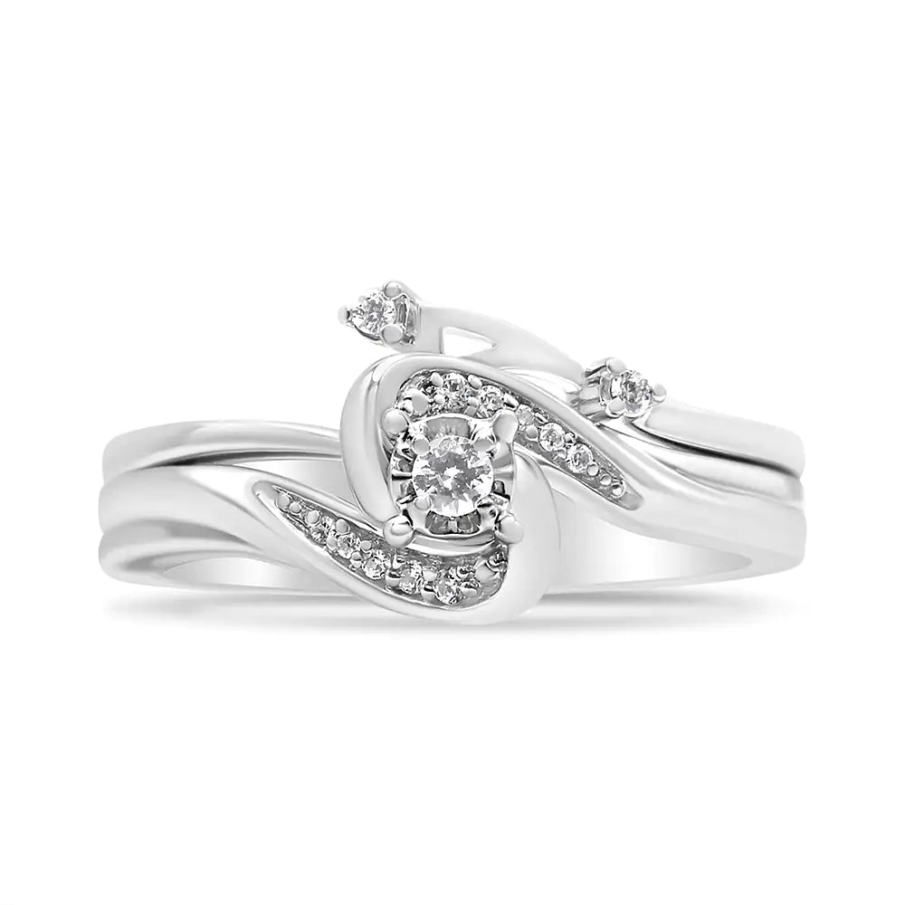 .925 Sterling Silver Swirl Diamond Bridal Set (I-J, I3)