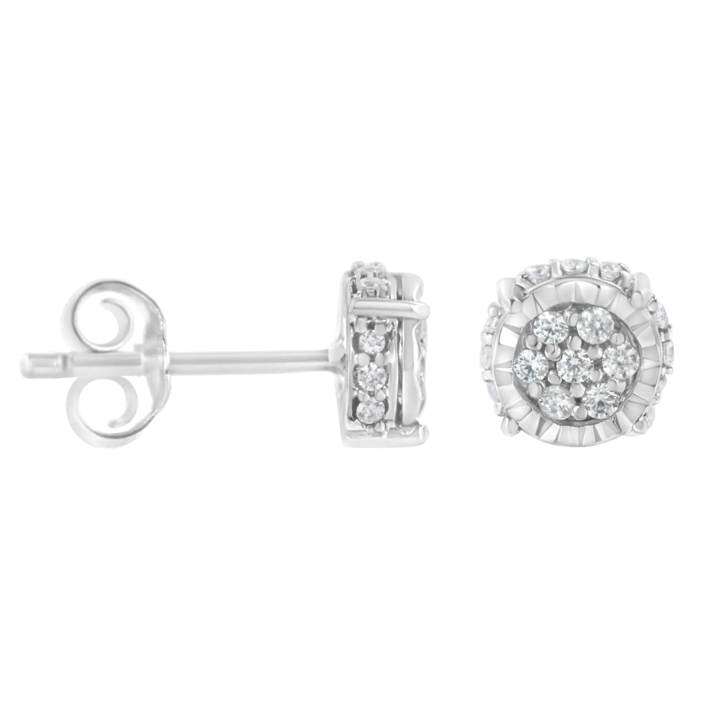 Sterling Silver Diamond Floral Stud Earrings